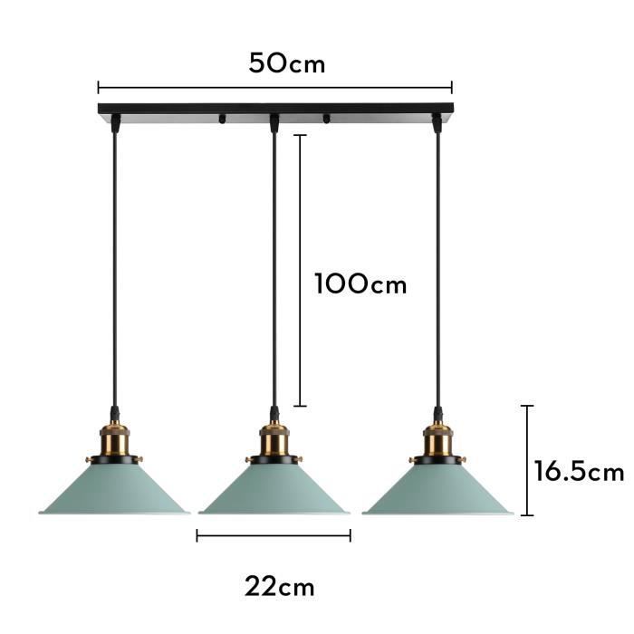 U-Do Suspension Luminaire Rétro 3 Douille Lustre en Métal Vert Lampe Longue Pôle Noir E27 40W décoration Salle à Manger Cuisine
