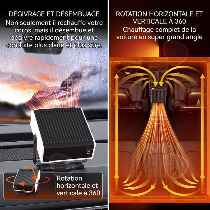 Chauffage de voiture 12 x 9,5 x 7,5 cm 150 W 12V Chauffage rapide Dégivrage Désembuage Thermostat intelligent Économies d'énergie