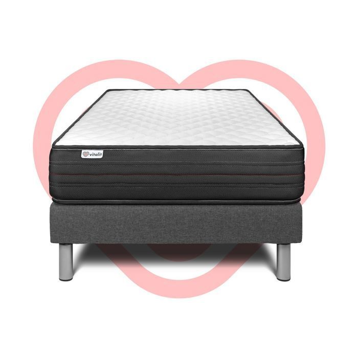 Mattress and bed base set 90x190 cm - Grey bed base (pre-assembled) - Vitalpower Grey