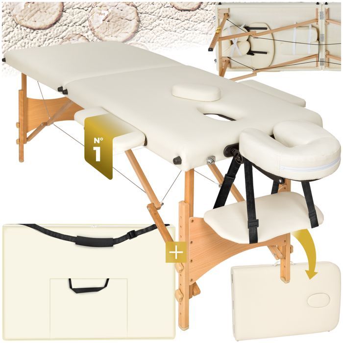 Camilla de masaje - TECTAKE - FREDDI, plegable en 2 secciones y regulable en altura, 210 x 95 x 84 cm - Beige