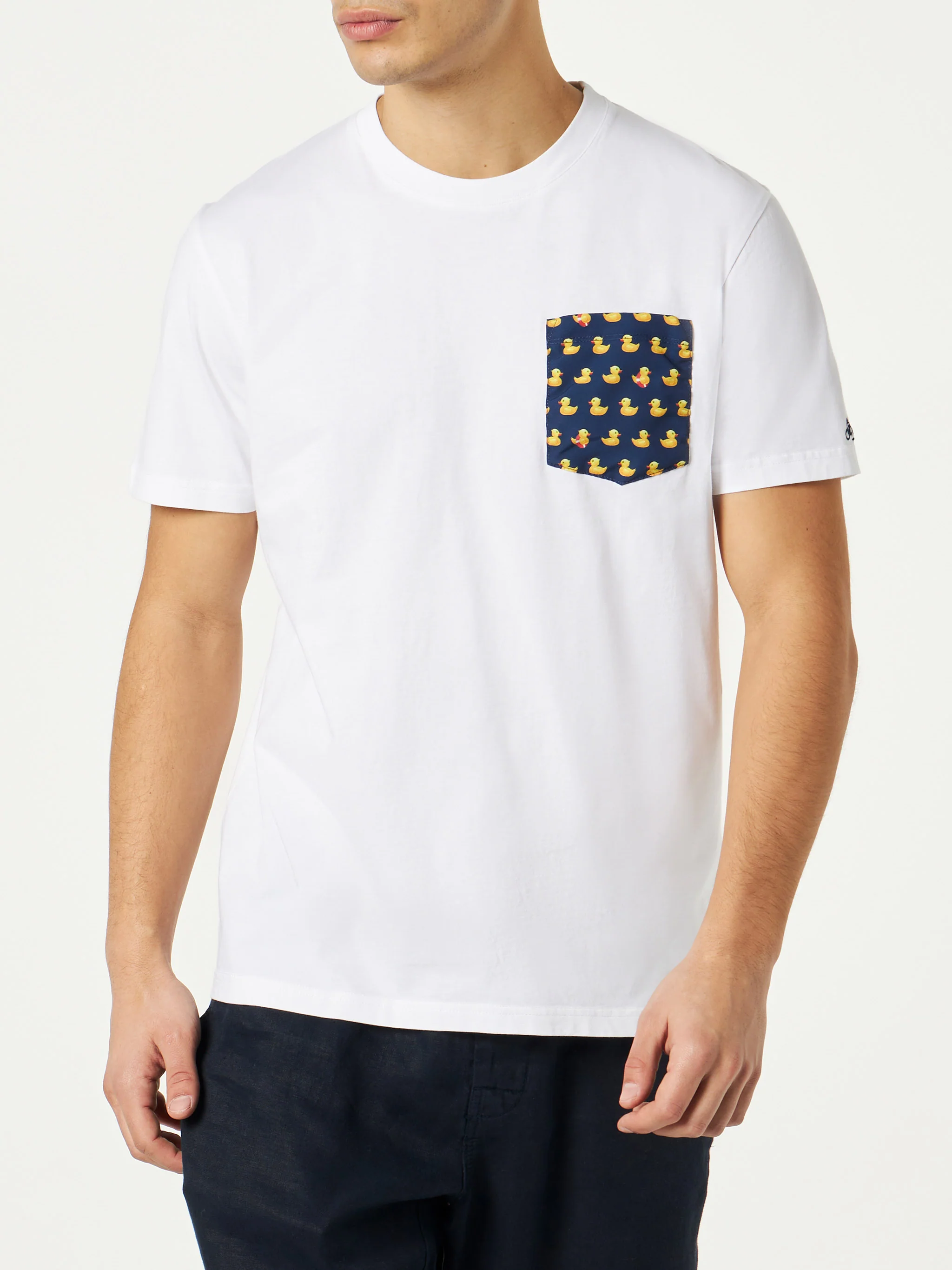 Herren-T-Shirt aus Baumwolle mit Tasche im Entenmotiv