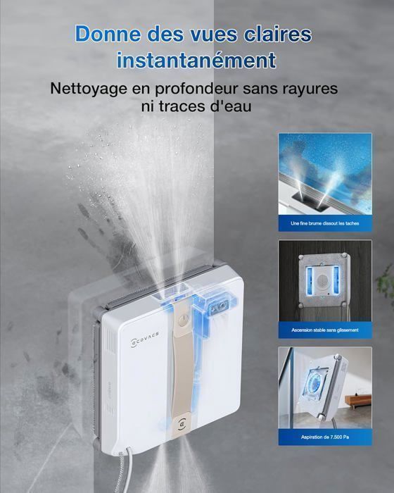 Robô de limpeza de janelas ECOVACS WINBOT Mini, com bicos duplos e pulverização ultrassônica, sistema de proteção de 9 estágios.