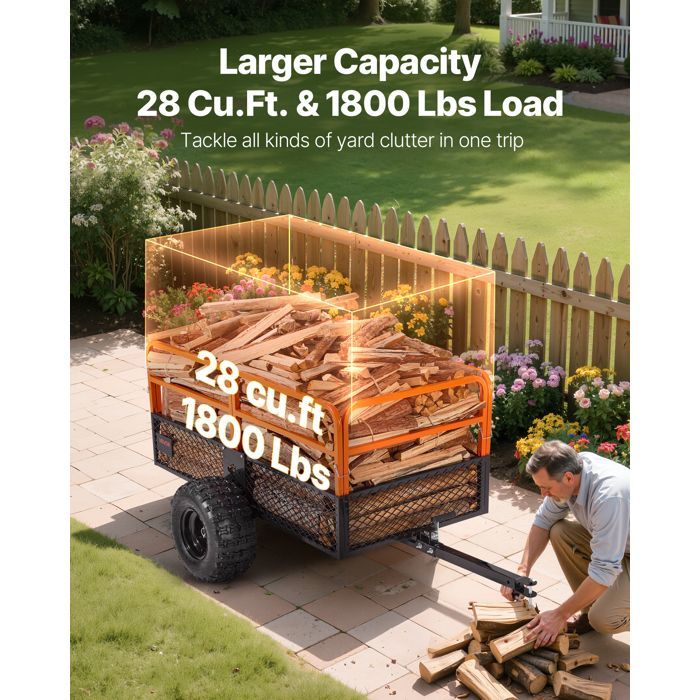 Remolque basculante VEVOR 793L - Remolque de acero para tractor cortacésped - Capacidad de carga de 800,6 kg