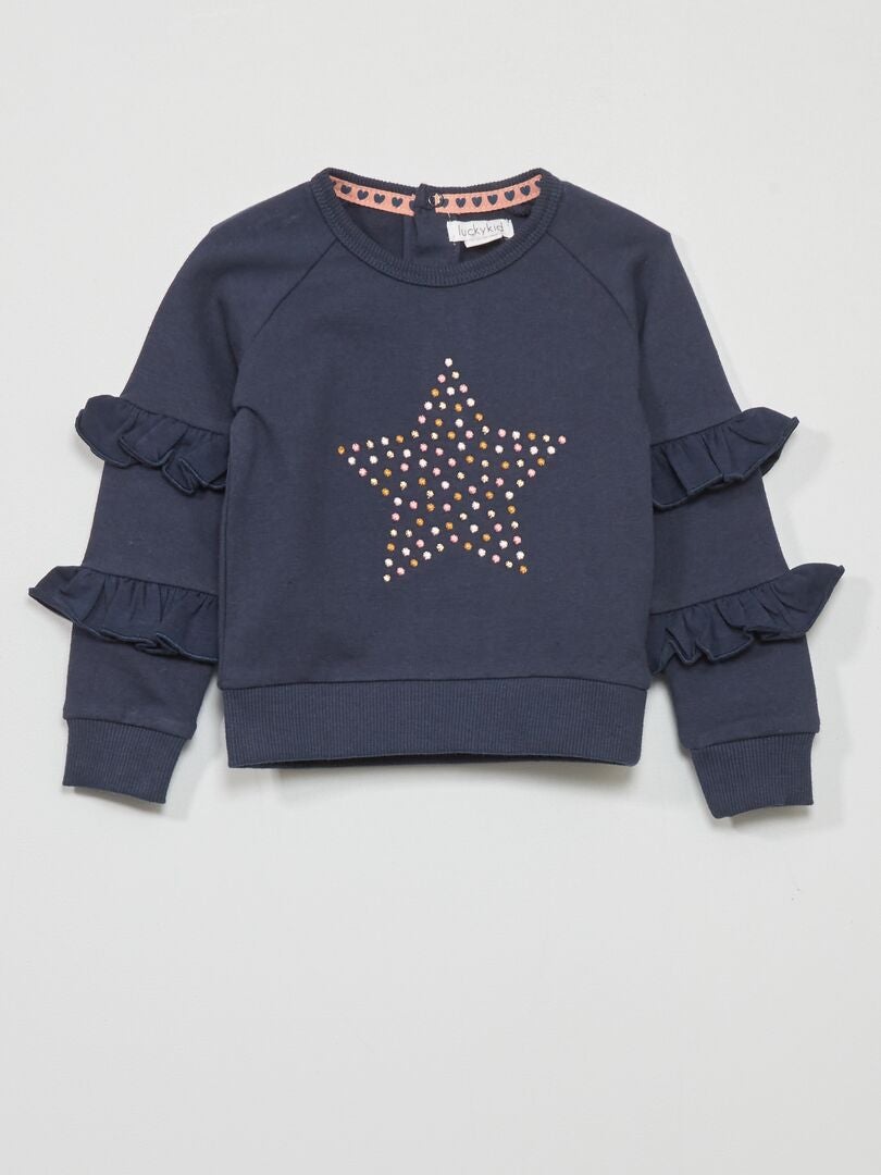 Fleece sweatshirt met ruchesmouwen - BLAUW