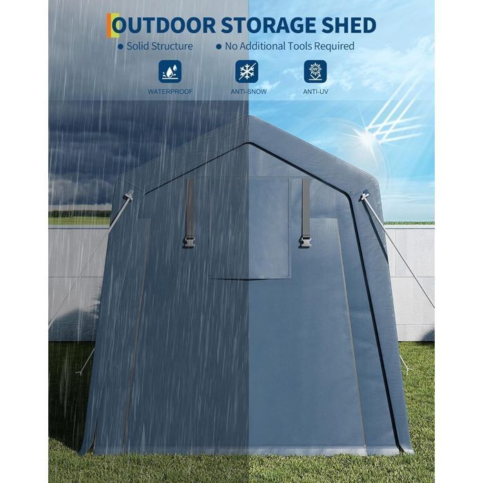 Cobertizo portátil para motocicletas GRAVEE, garaje para motocicletas, protección para vehículos de dos ruedas, almacenamiento exterior, tela Oxford impermeable, azul grisáceo, 1,8 x 1,8 m