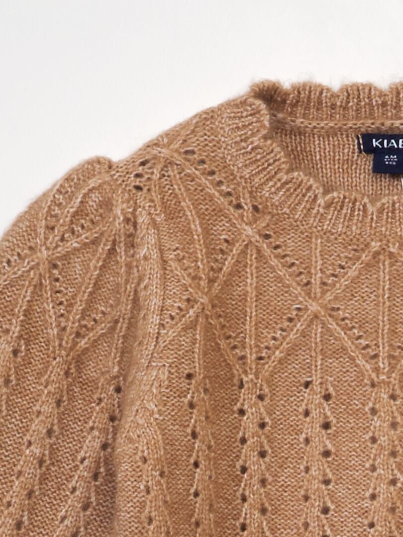 Sweter z ażurową dzianiną - BRĄZOWY