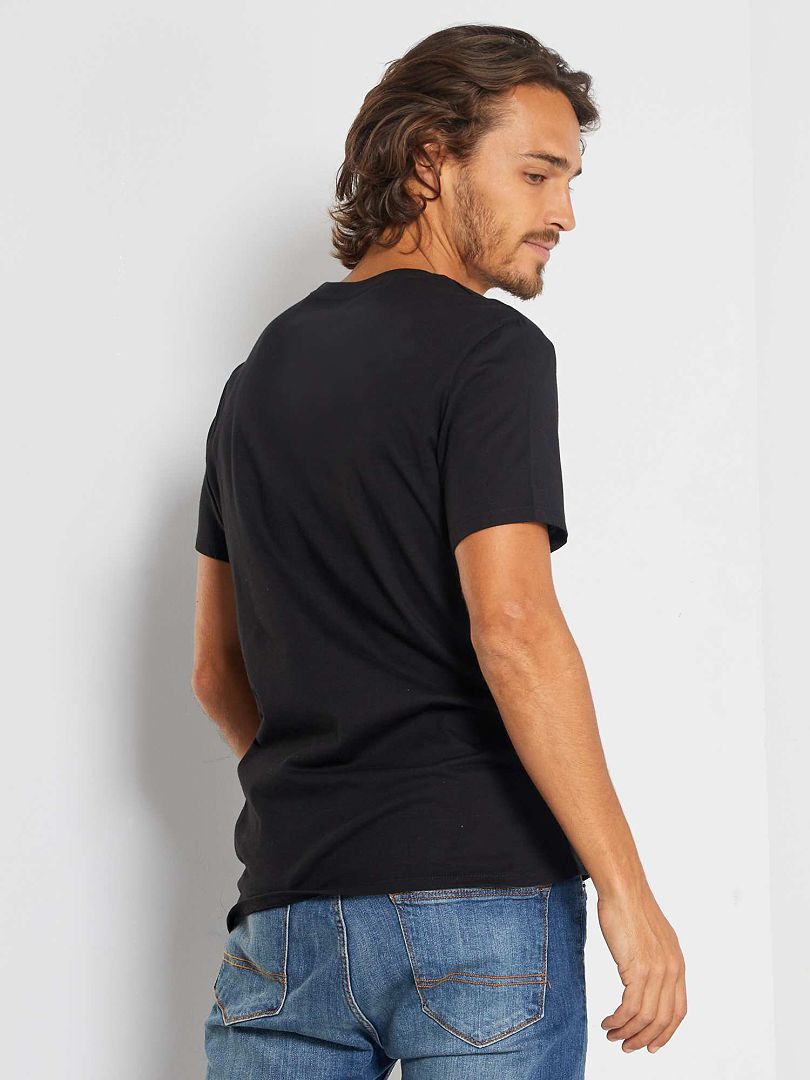 Camiseta de malha lisa de corte reto - preta