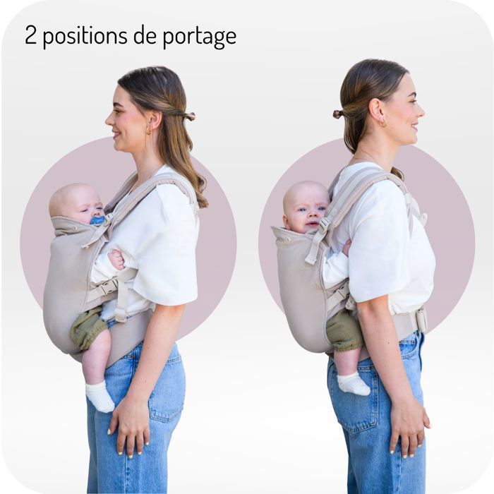 MoMi COLLET – Portabebés ergonómico y fisiológico – Para llevar al bebé delante o a la espalda – Ajustable – Hasta 15 kg – Beige