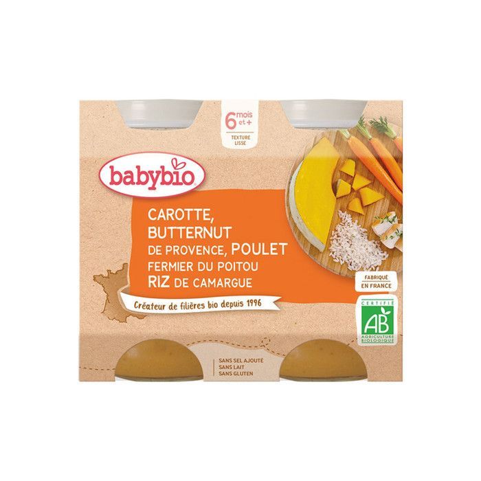 Riso Babybio con carote, zucca, pollo ruspante e 2 vasetti da 200 g