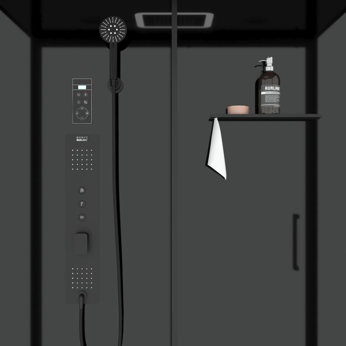 Cabina de ducha con hidromasaje de 140x85x218 cm - Puerta corredera - Panel trasero y perfiles en negro mate