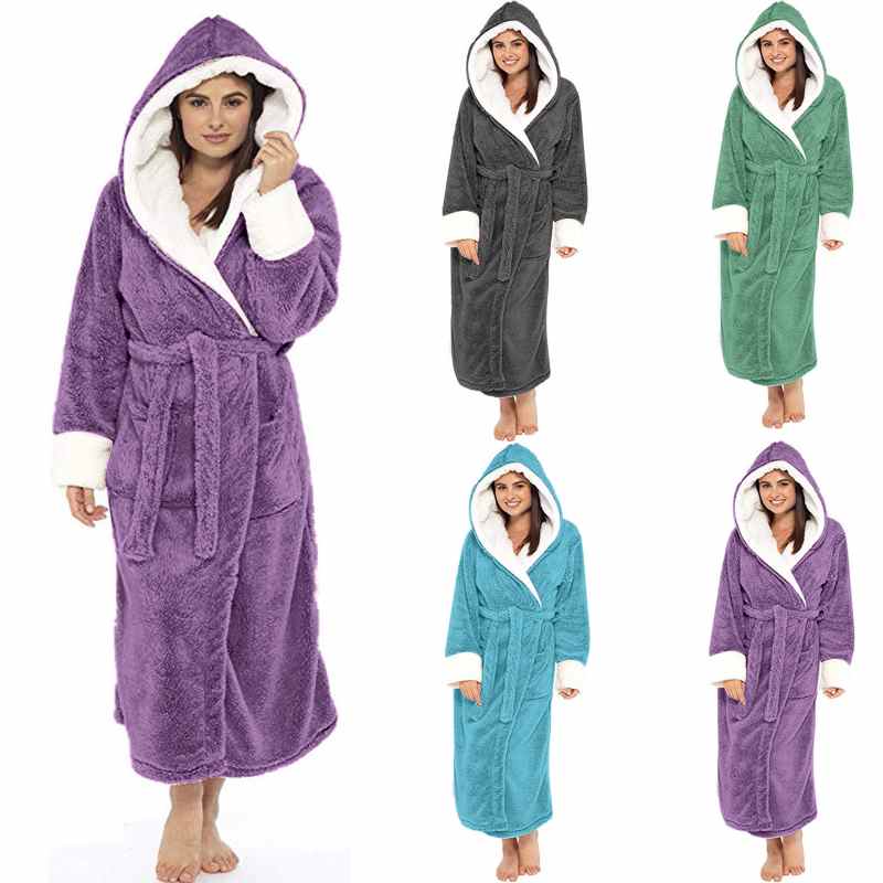 Sciarpa invernale da donna in peluche allungata 2021 Kimono invernale Accappatoio Accappatoio con cappuccio Abbigliamento da casa Accappatoio a maniche lunghe Cappotto Abbigliamento da casa