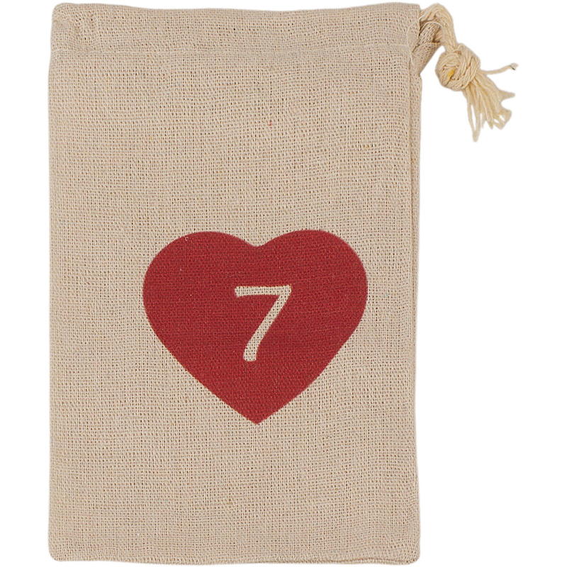Hem Kalenderpåsar 12x20 cm 1-24 tyg med hjärta