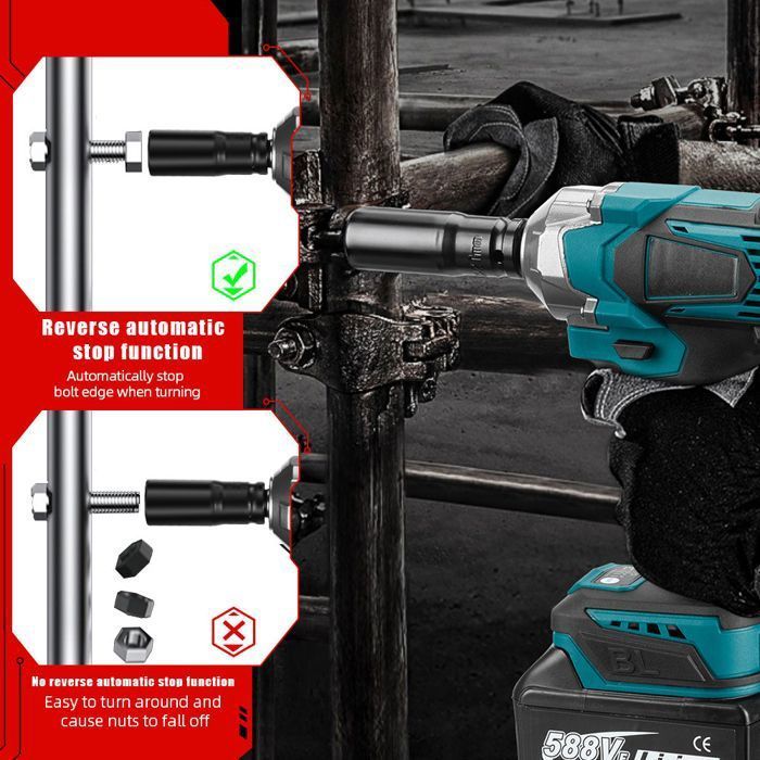 Llave de impacto eléctrica sin escobillas, par de 1200 Nm, llave eléctrica inalámbrica de 1/2 pulgada con luz LED para batería Makita de 18 V.