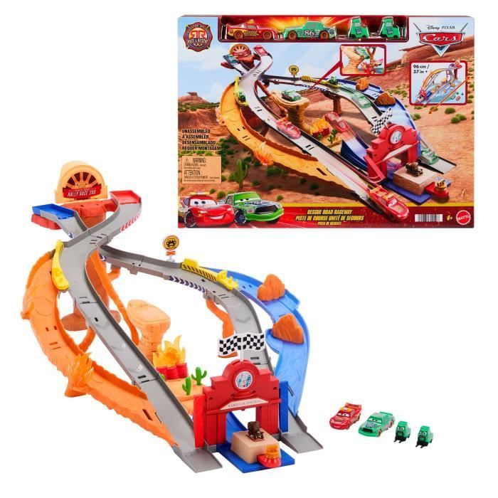 Carros - Pista de Corrida de Resgate - Conjunto com Quatro Veículos - Disney Pixar Carros - JFL57