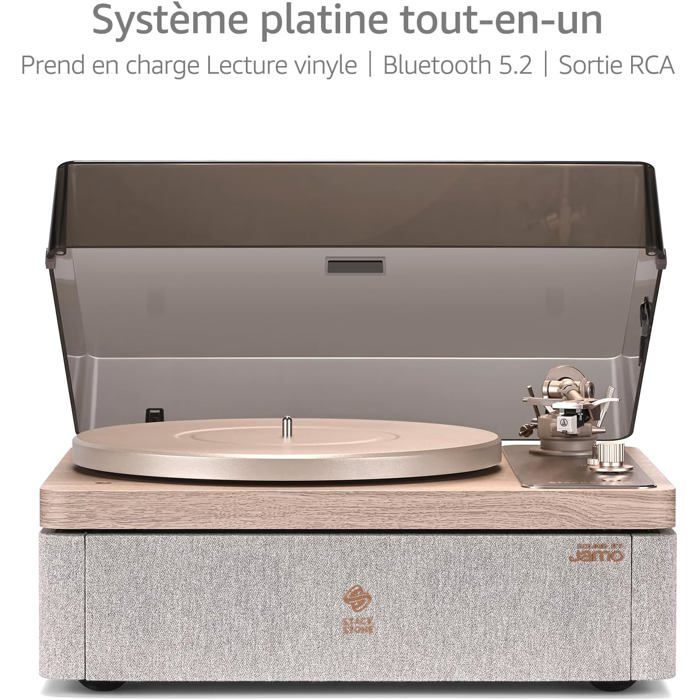 Giradischi STACKSTONE x JAMO DS07 Bluetooth 5.2 con altoparlanti integrati, doppia sospensione antivibrazione e testina AT3600L.