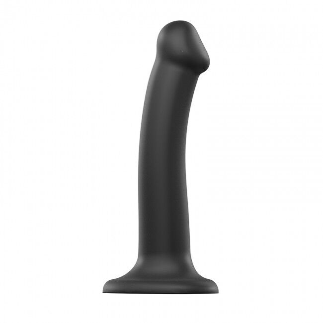Silikonski upogljiv dildo Strap-On-Me z dvojno gostoto, črne barve, velikost M