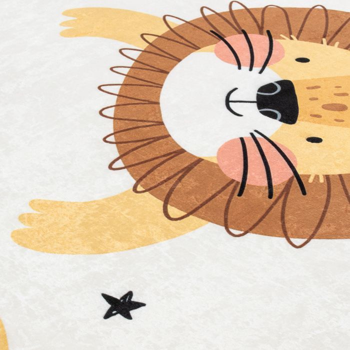 Tappeto gioco per bambini - NAZAR RUGS - HAPPY - Lavabile - Design con leone - Beige - 120x160 cm