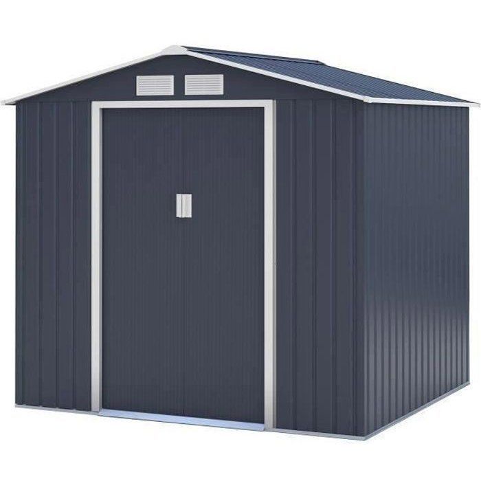 Caseta de jardín metálica de 4,07 m² - 213 x 191 x 195 cm - MARS - Kit de anclaje incluido, 2 puertas correderas - Gris