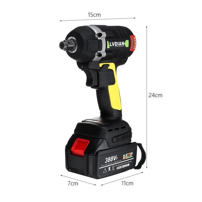 Llave de impacto, destornillador inalámbrico, 630 Nm, sin escobillas + 2 baterías 388VF 19800 mAh, color negro + amarillo