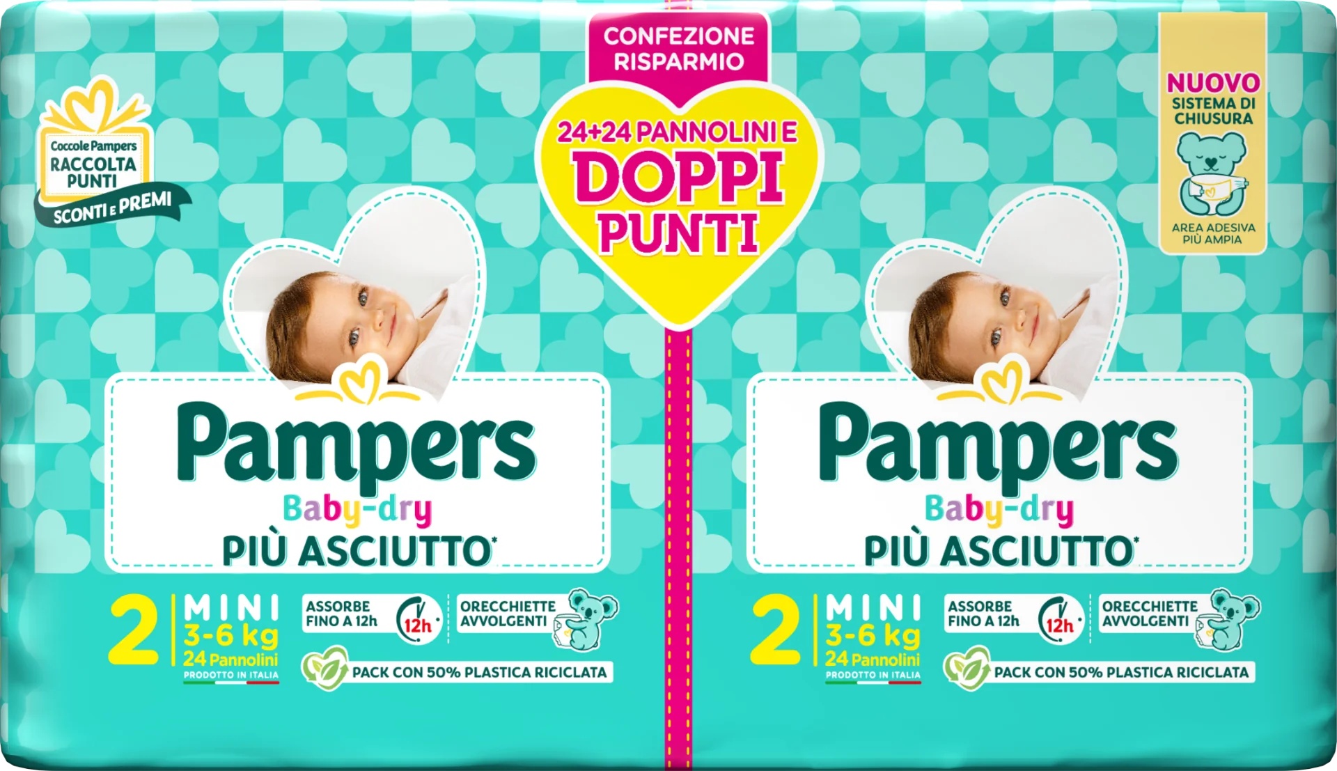 Pampers Baby Dry Duo Downcount Mini luiers, 48 stuks, maat 2 (3-6 kg), dubbelpak.