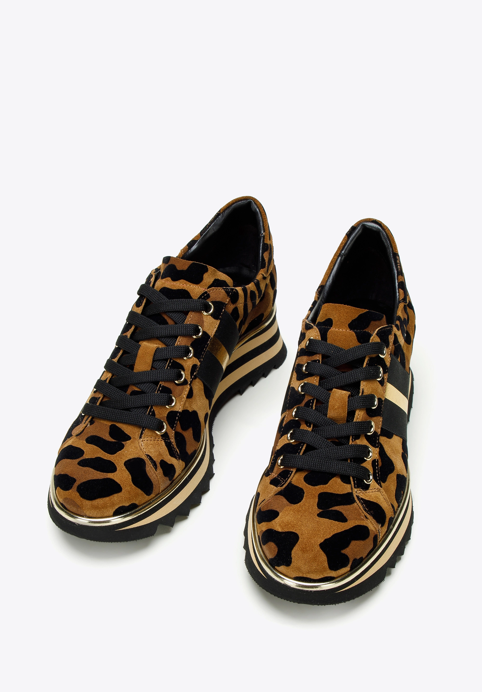 Damskie sneakersy zamszowe w zwierzęcy wzór brązowo-czarne