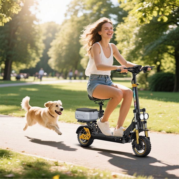 Ruitoo M5 Pro Electric Scooter, 70-80KM Range, With Seat, 1200W Motor, 48V 20.8Ah Battery, LED Headlights, Black