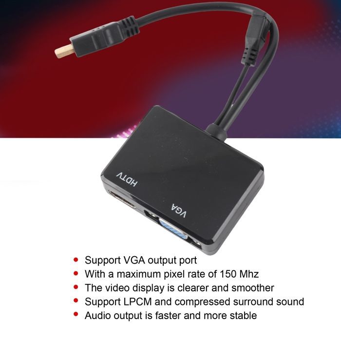 SHI- Interface multimédia à haute définition à un convertisseur d'interface multimédia à haute définition - VGA Interface Noir