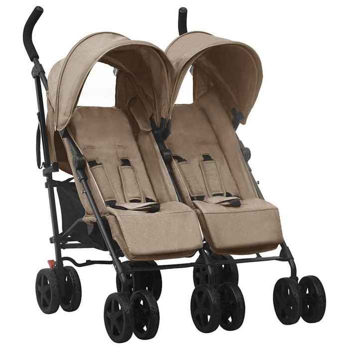 Cochecito doble - vidaXL - Color topo - Acero - Plegable - Ajustable