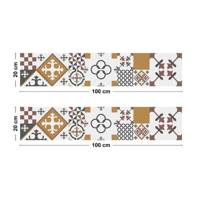 Revestimento de parede para cozinha em alumínio - efeito de azulejo de cimento laranja - 200x20 cm (em 2 faixas) - 99 Déco