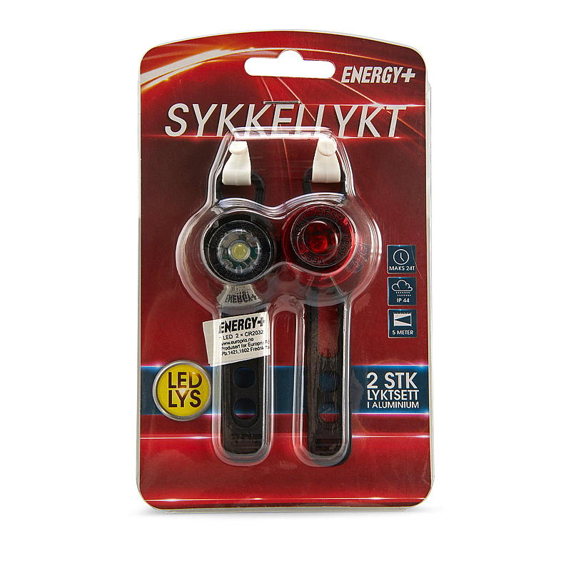 Energy-polkupyörän valosetti, jossa punaiset ja valkoiset LED-valot