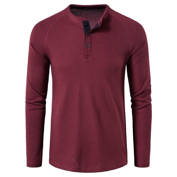 T-shirt da uomo a maniche lunghe con scollo rotondo, tinta unita, autunno/inverno, tessuto confortevole - Taglia USA