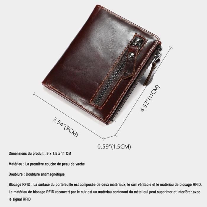 Portafoglio da uomo in vera pelle con protezione RFID, portamonete vintage per carte di credito - Marrone scuro
