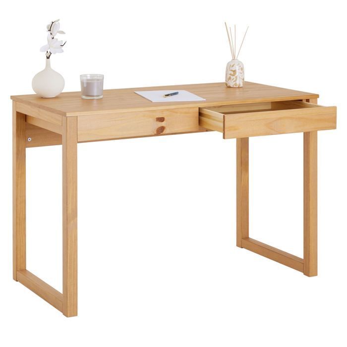 Escritorio de madera NOAH con 2 cajones, diseño escandinavo, fabricado en pino macizo con acabado natural.