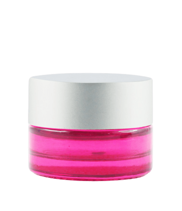 Pot verre rose 5 ml avec capot argent mat
