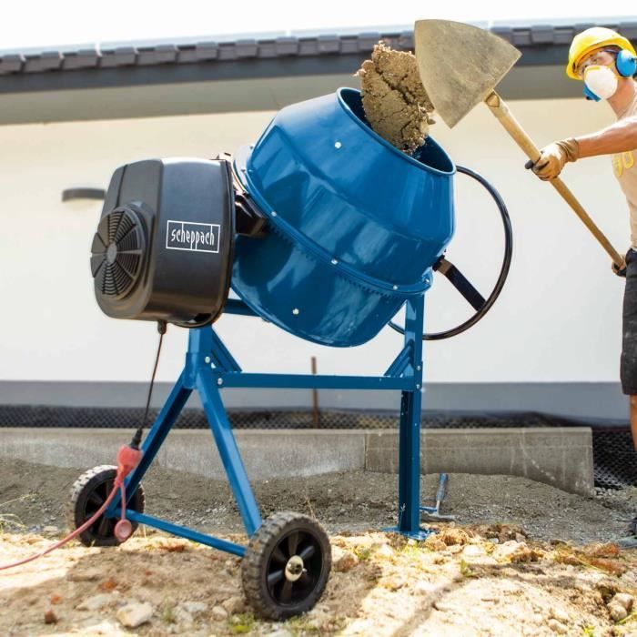 Scheppach MIX180 Elektro-Betonmischer – 180 l – mit Rädern und Kippgriff