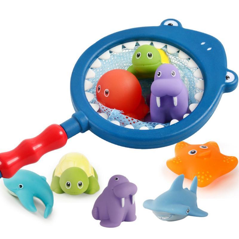 Brinquedos de banho para bebês, brinquedos de pesca para banheiro, rede de pesca, animais de borracha, piscina de banheiro com mudança de temperatura, jogo de chuveiro
