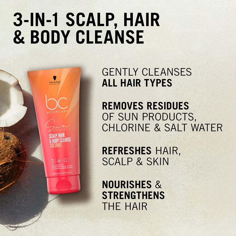 Schwarzkopf Professional BC Bonacure Gel de Banho 2 em 1 para Couro Cabeludo, Cabelo e Corpo com Proteção Solar