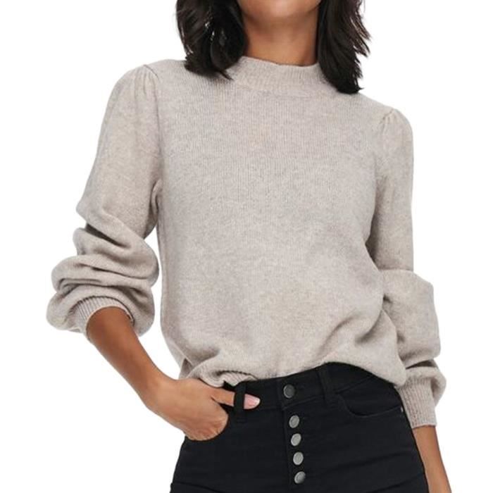 Pull Femme - JACQUELINE DE YONG - Rue - Manches longues bouffantes - Col montant - Gris