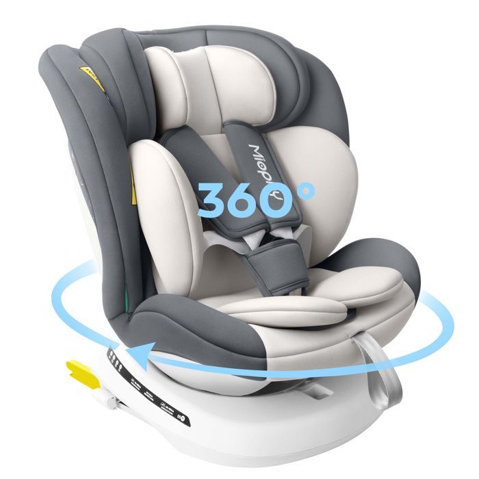 Silla de coche Miophy I-Size con Isofix y giro de 360°, de 40 a 150 cm, desde el nacimiento hasta los 12 años, Grupo 0+1/2/3, Gris