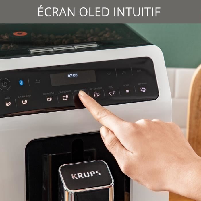 KRUPS Machine à café grains Broyeur à grain, 15 boissons 2 tasses simultanées Cafetière Espresso et Cappuccino Evidence EA890110