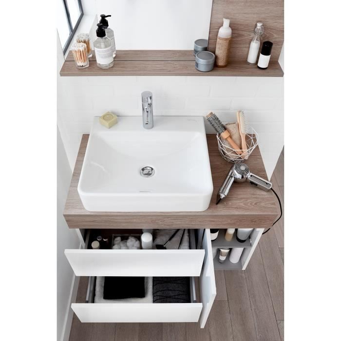 Meuble salle de bain suspendu Sully 83cm - Vasque à poser à gauche - JACOB DELAFON - Blanc/Chêne Québec