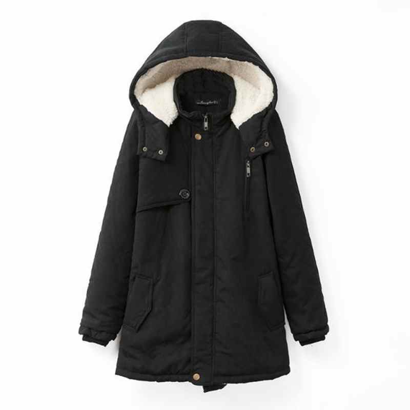 Nouvelle veste mi-longue en laine d'agneau grasse et coton matelassé pour femme, fermeture éclair, capuche doublée polaire, taille 4XL, chaude pour l'automne et l'hiver.