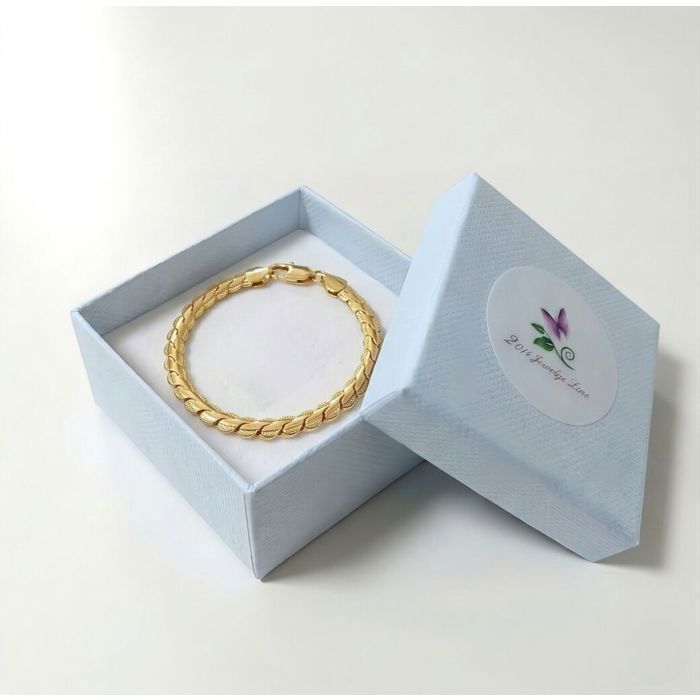 Bracelet - Maille Plate - Palmier - Plaqué Or Jaune 750/1000 - 19 cm - Largeur 6 mm - Femme