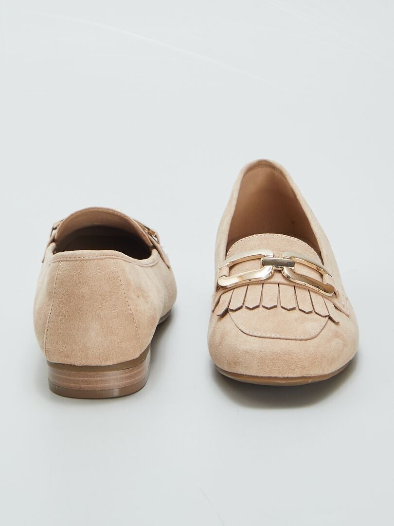 Gouden loafers met franjes en bandjes - BEIGE