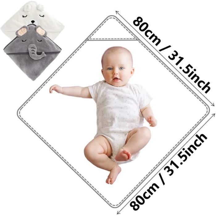 Sortie De Bain Bébé 0-2 Ans 80 x 80 cm,Cape de Bain Bebe avec Capuche Coton Naturel,Serviette Bebe Extra Doux(Blanc)