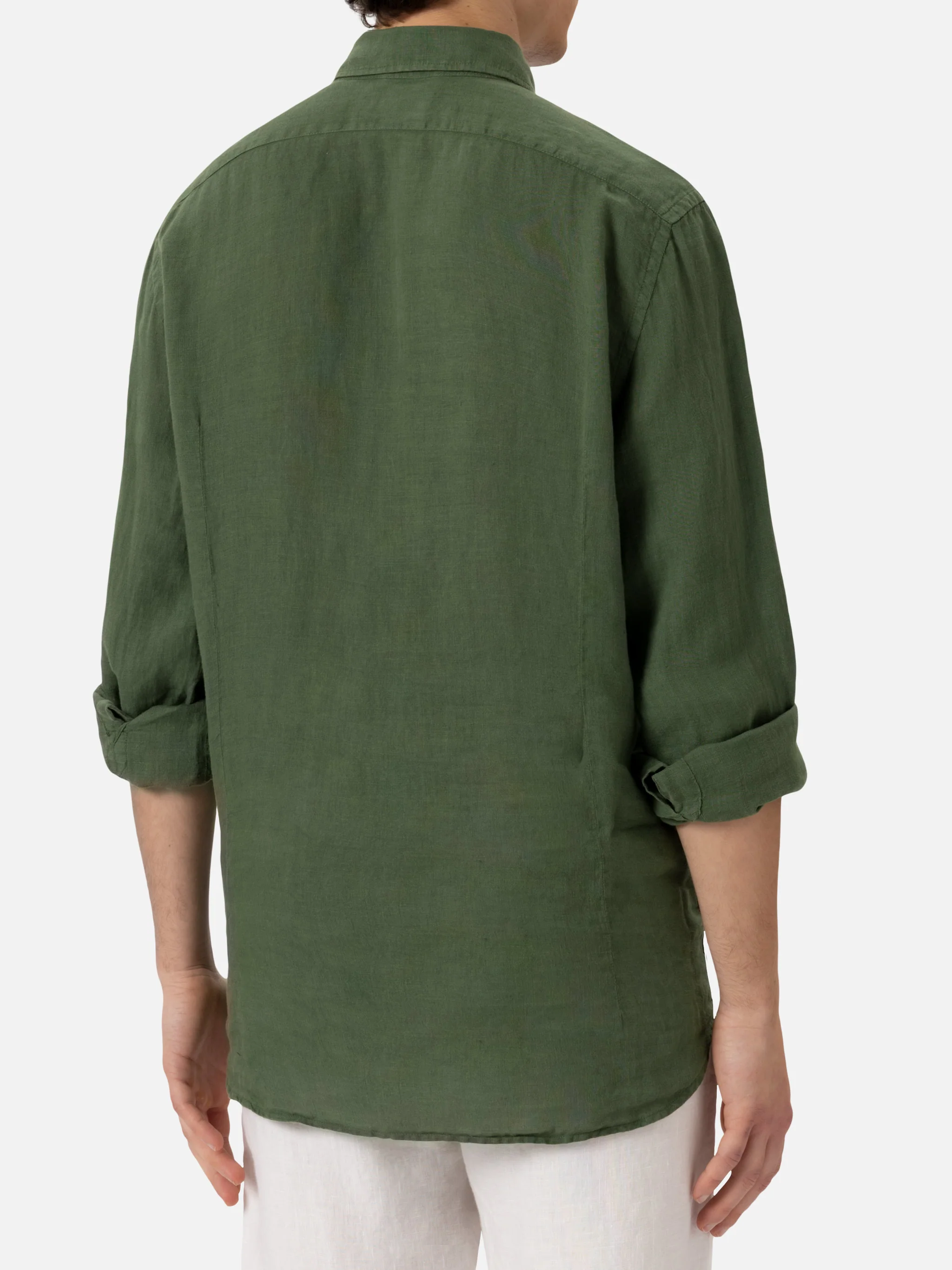 Pamplona-shirt van linnen in legergroen.