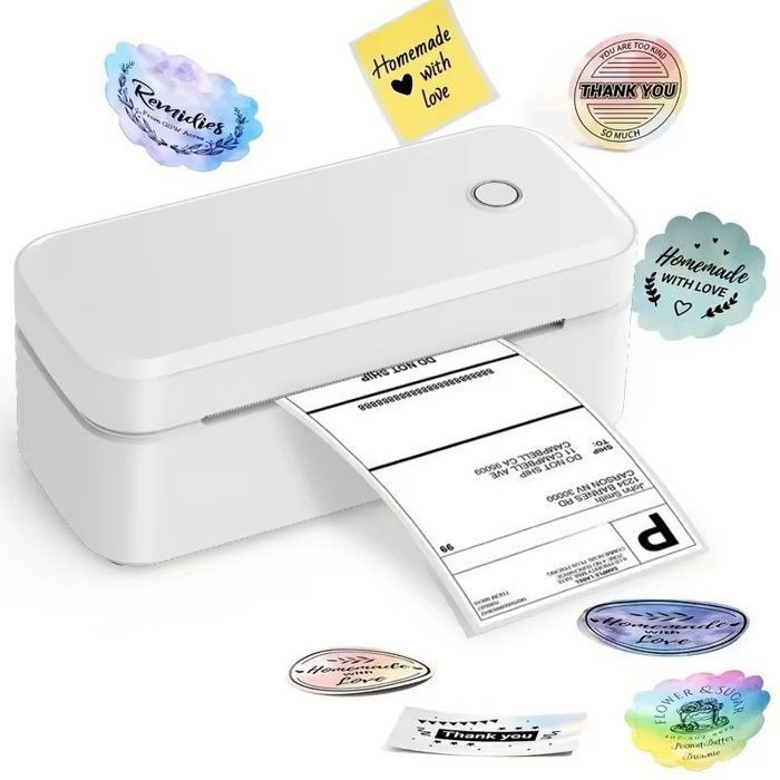 Imprimante Thermique Étiquettes d'Expédition, Bluetooth/USB, 203 DPI, 10x15 cm (4x6), 150mm/s, Blanc