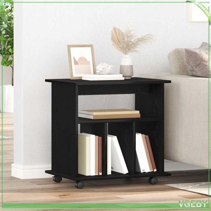 Cabinet roulant - Chêne noir - 60 x 45 x 55 cm - Bois d'ingénierie - 4 étagères