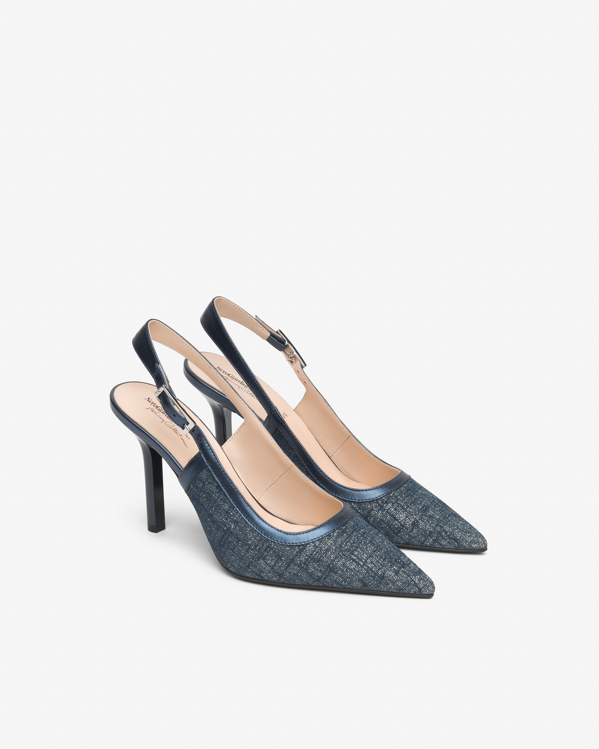  Escarpins à bride arrière pour femme en tissu et cuir