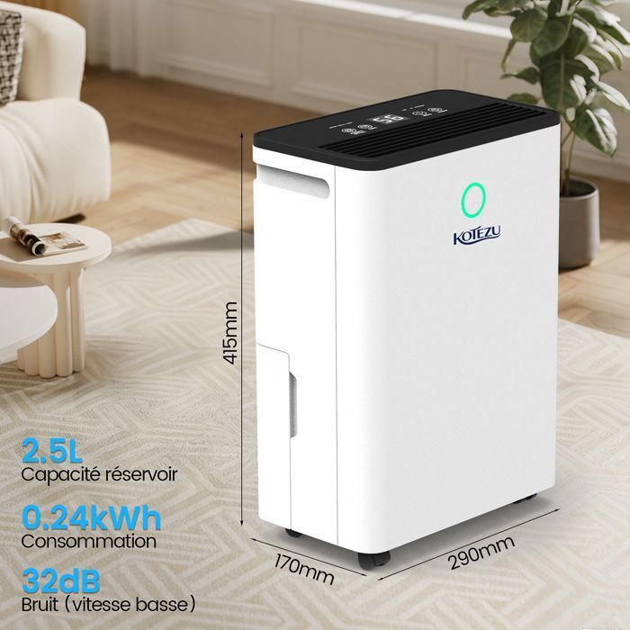 Electric Air Dehumidifier 12L/Day, 3 Modes - Auto/Continuous/Custom, 5 to 20m² Bedroom/Office, 2.5L Tank, 240W